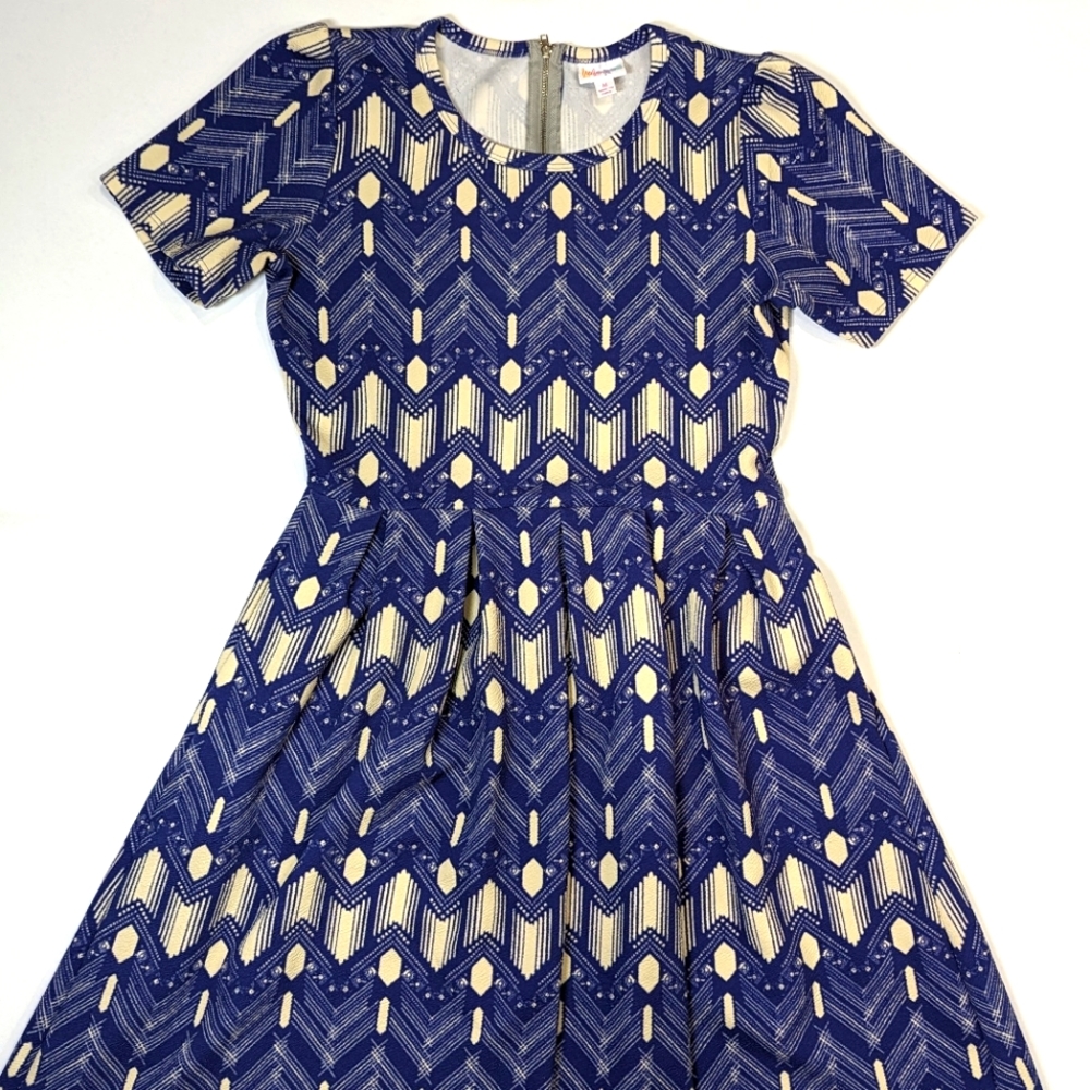 LuLaRoe Blue and Cream Patterned Dress